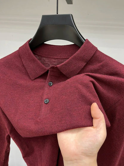 Men's Long Sleeve Fashion Casual Polo, Shirt Collar Pullover Sweater. Business Sweater T-shirt Golf Spring & Autumn Wool