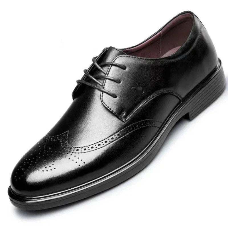 Men's Dress Brogues Elevator Shoes Platform Breathable Casual Business Luxury Genuine Leather Heightening Shoes 6 CM Taller Man