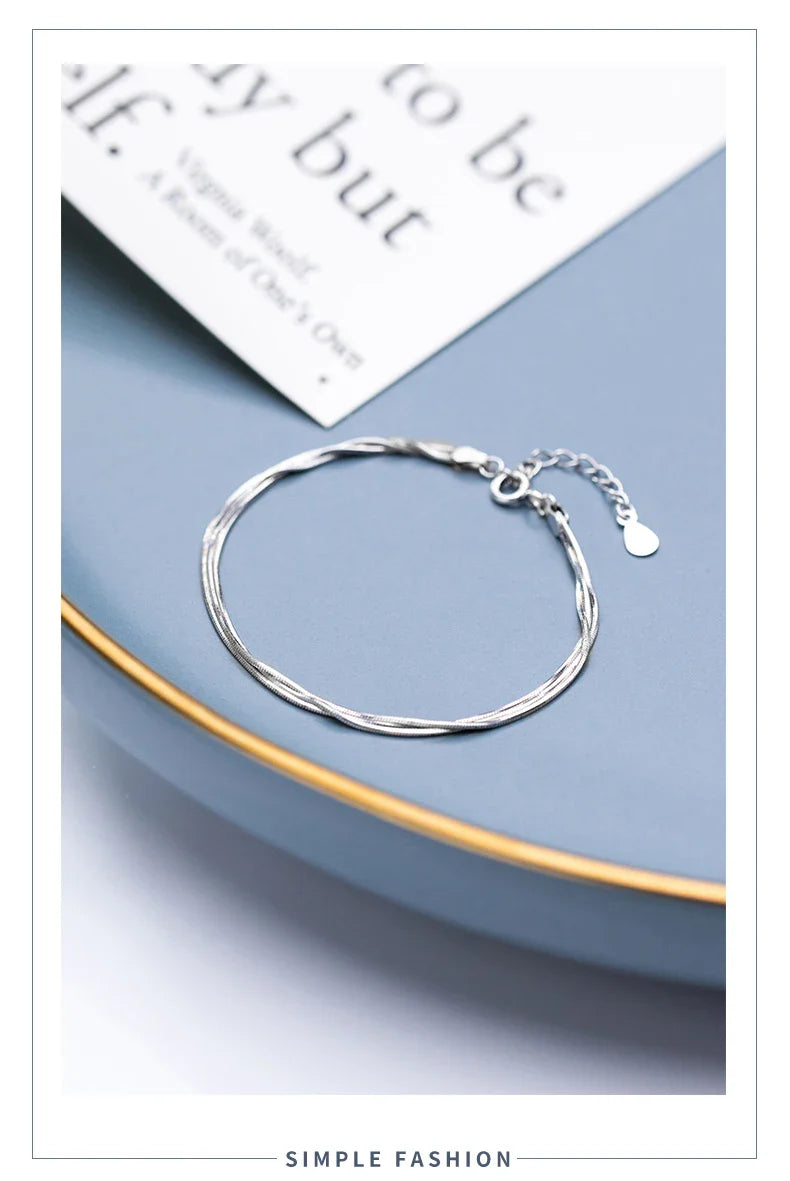 Simple Three Layer Snake Bone Chain for Women 925 Sterling Silver Fashion Link Chain Bracelet Fine Jewelry 2020 Design