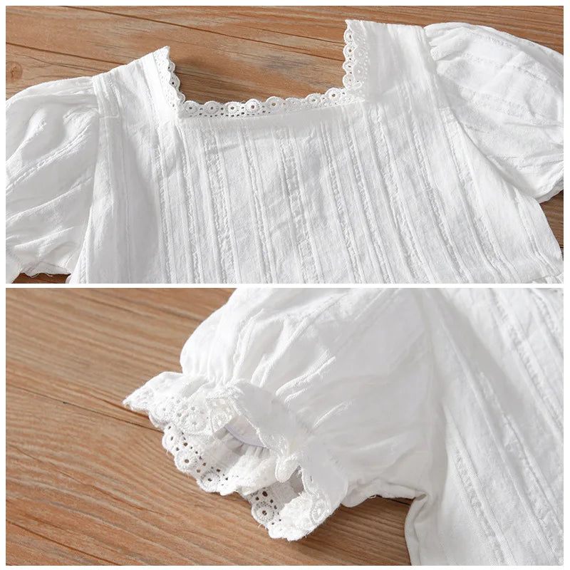 Baby Girls Summer Clothes Elegant White Dress with Lace Trim Children Princess Dress Lovely for Kids