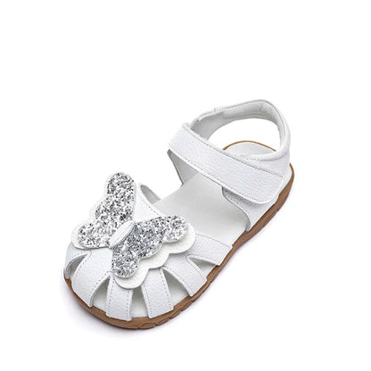 Leather sparkling butterfly Girls flat Sandals closed toe little kids girls summer shoes