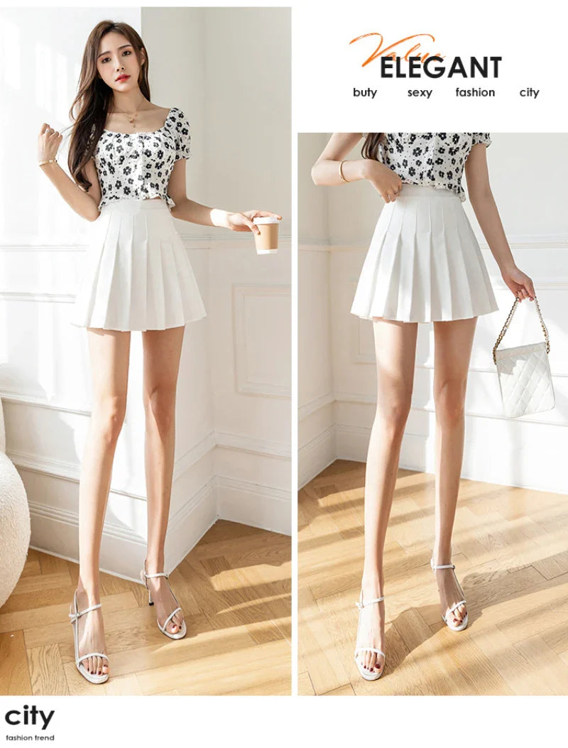 White Women Pleated Skirts Summer High Waist Zipper Girls Dancing JK Mini Skirts Black Fashion Student A Line Faldas 2023