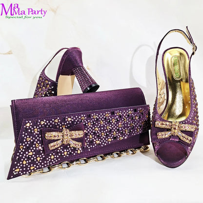 Mature New Fashion Classics Design Italian Women Shoes and Bag to Match in Wine Color Comfortable Heels for Party