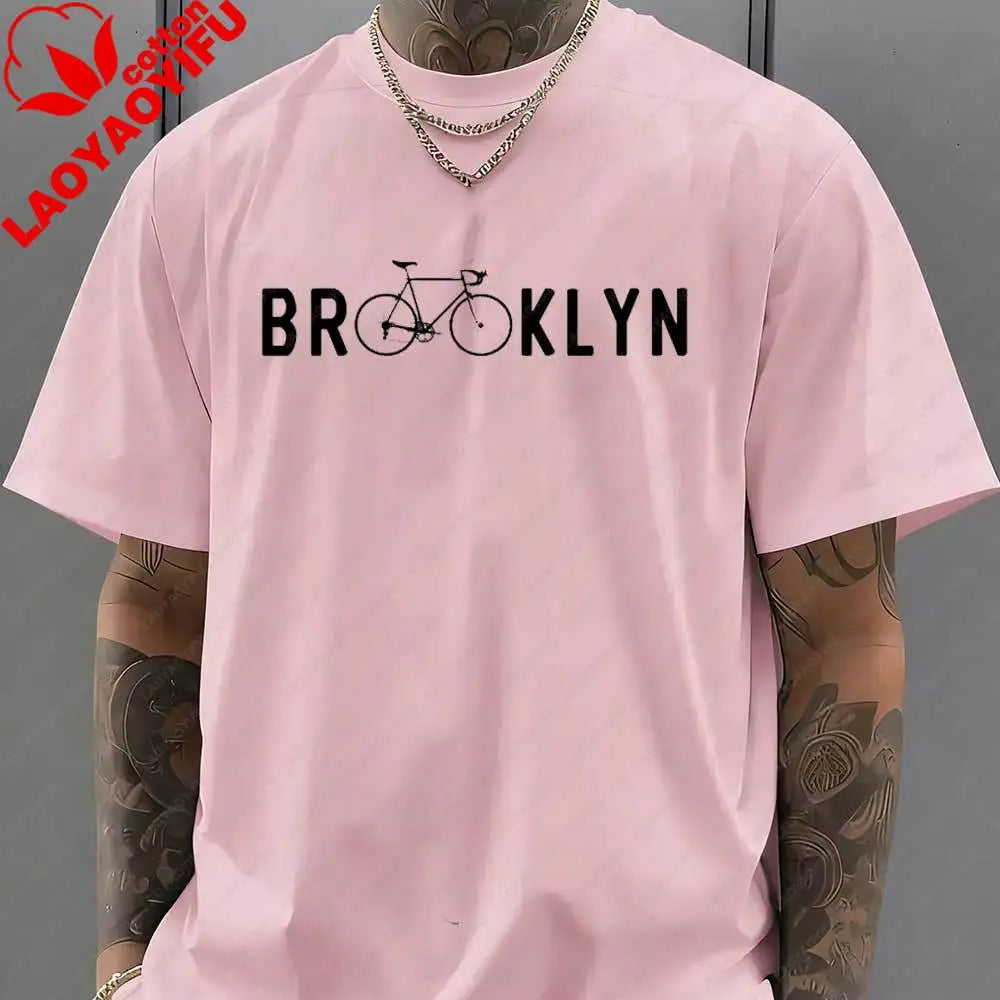 Brooklyn Bicycle Print T Shirt Men's Summer Streetwear Cotton Tops for Cycling Lovers New York City Cyclist Graphic Tshirt Gift