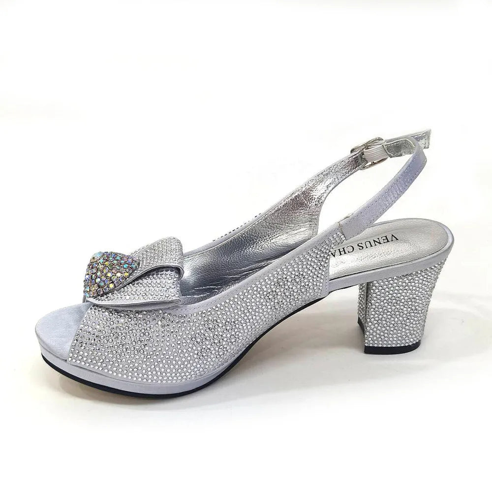 Italian Shoes And Bag Sets For Evening Party With Stones Italian Satin cloth  Rhinestone bow Handbags Match Bags