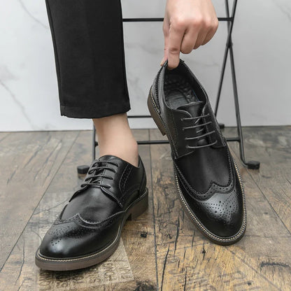 Men Lace Up Derby Shoes PU Solid Color Round Toe Business Casual Fashion Formal Shoes