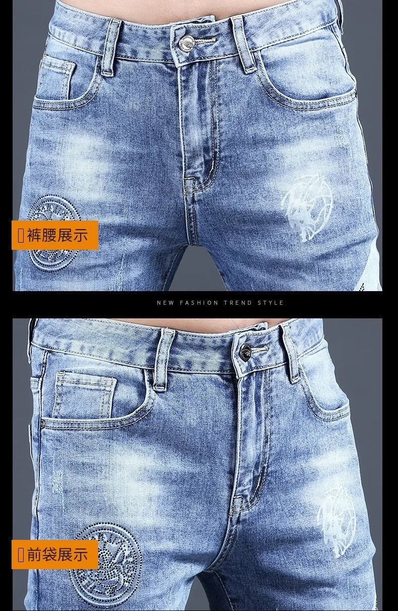 Spring and Autumn New Classic Fashion Elastic Fit Ankle Pants for Men - Casual Slim Fit Retro Sport High-Quality Denim Jeans