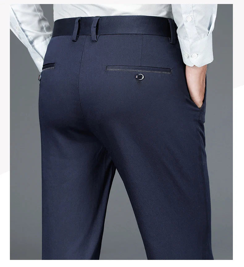 Business Formal Mens Casual Pants Autumn Winter Fashion Anti-wrinkle Straight Stretch Trousers Male Office Classic Suit Pants