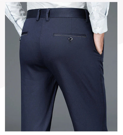 Business Formal Mens Casual Pants Autumn Winter Fashion Anti-wrinkle Straight Stretch Trousers Male Office Classic Suit Pants