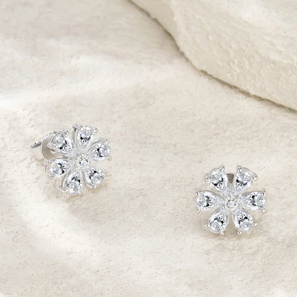 Cluster Flower Full Moissanite Stud Earrings for Women Pear Cut Lab Diamond Earring 925 Sterling Silver Ear Studs Fine Jewelry