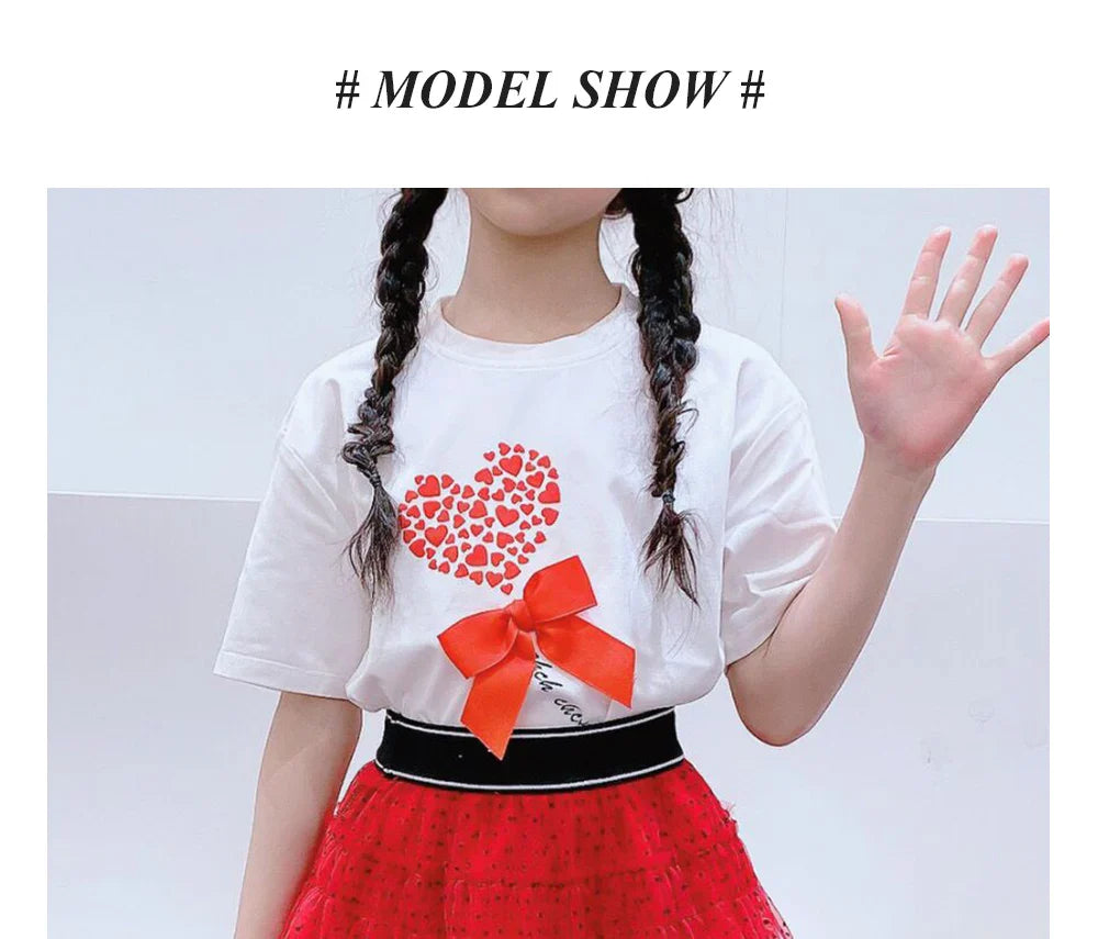 Children's Short-Sleeved Love Print Embroidery Pattern Cotton Loose Summer New Outdoor Casual Boys Girls Tops Comfortable