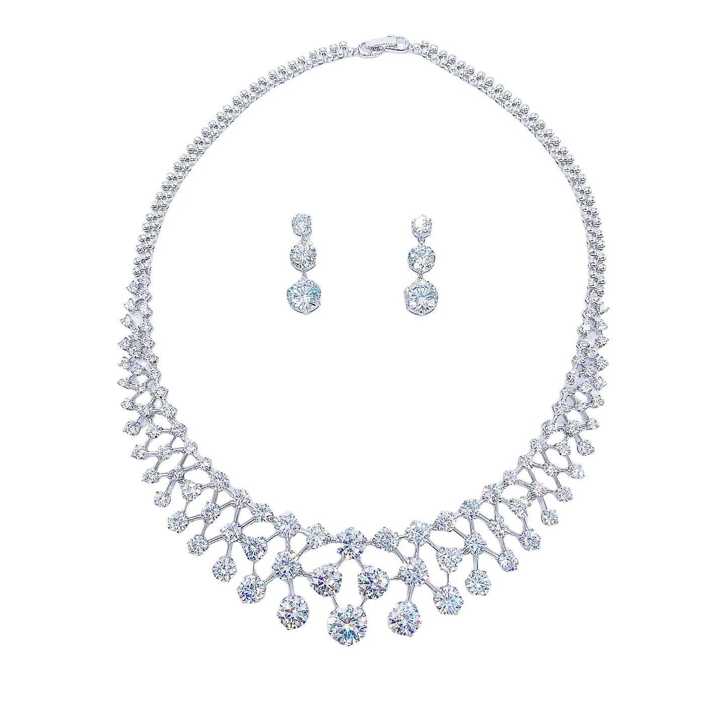 Jewelry Set with Round-Cut Necklace and Dangle Earrings Elegant Sparkling Bridal Accessories for Banquets Wedding