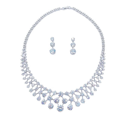 Jewelry Set with Round-Cut Necklace and Dangle Earrings Elegant Sparkling Bridal Accessories for Banquets Wedding
