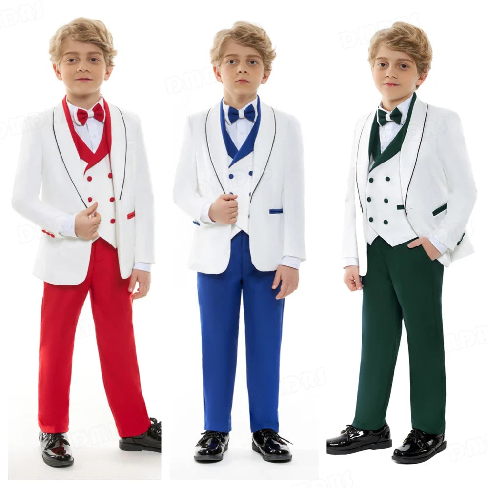 Fashion Shawl Neck Suit Set for Kids, 4-Piece Boys Communion Suits One Button Jacket Double-Breasted Vest Pants 3-14 Years