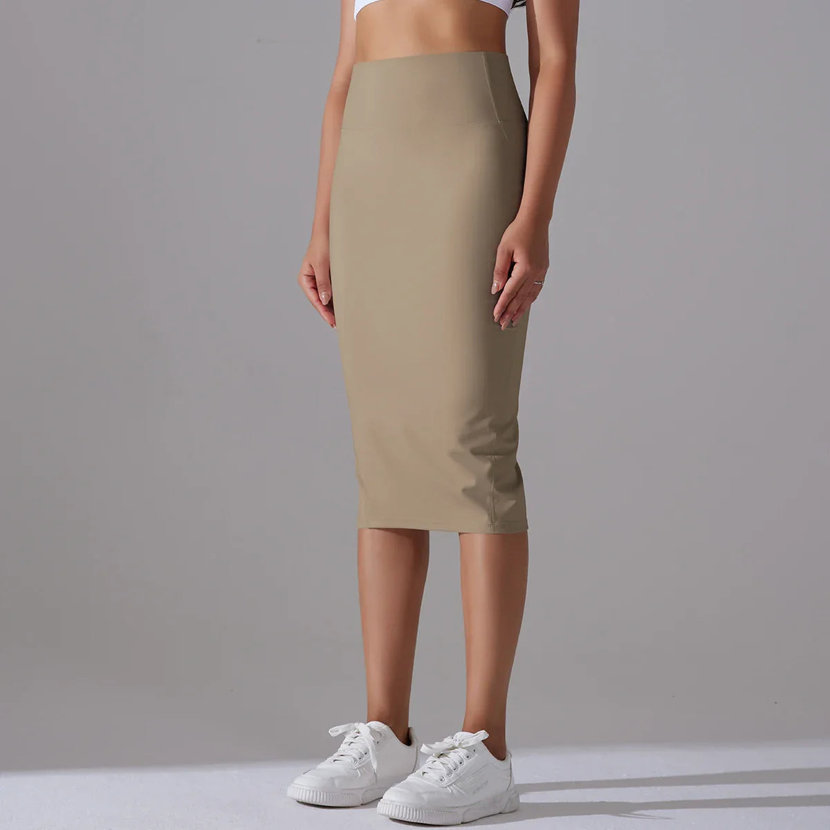 Women's Sexy Naked Feel Fabric Skinny Pencil Skirt Ladies Hips Wrap Bodycon High Waist Elastic Stretch Split Skirts