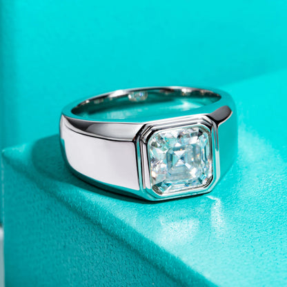 3ct Asscher Cut D Color Moissanite Engagement Rings Gold Plated S925 Silver Luxury Rings For Men Customs Jewelry