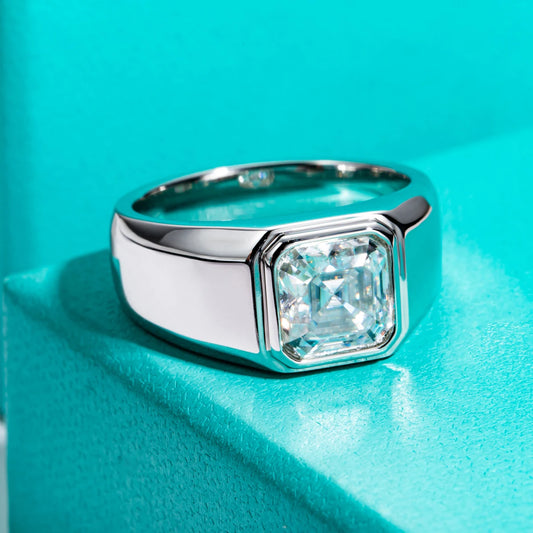 3ct Asscher Cut D Color Moissanite Engagement Rings Gold Plated S925 Silver Luxury Rings For Men Customs Jewelry