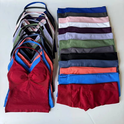 2 Pieces Set Leggings Set Women Backless Tank Tops High Waist Scrunch Gym Suit Fitness Clothes Outfit Workout Yoga Set