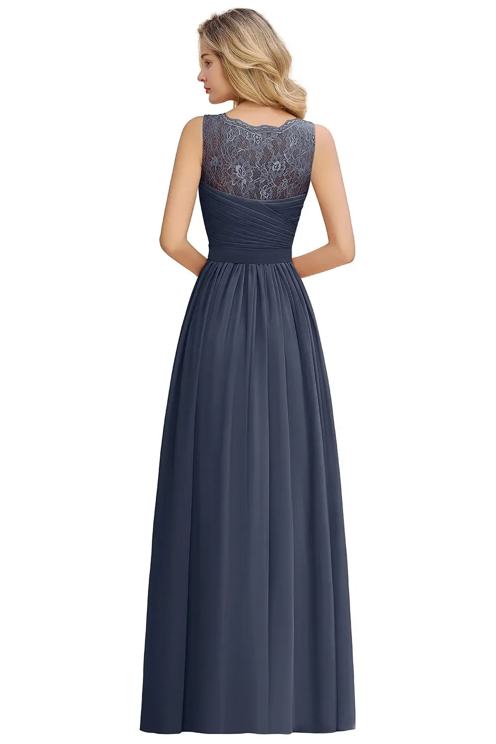 Elegant Bridesmaid Dress Pleated Bodice See-through Lace Cap Sleeves Maxi Flowy A-Line Skirt Wedding Party Gown Women