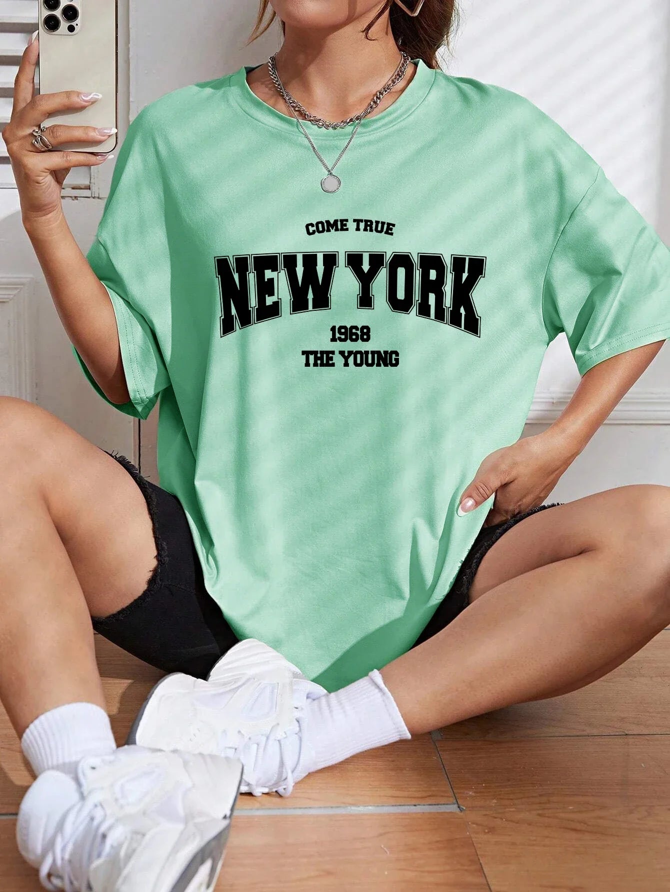 Quando 1968 A Nova Iorque É Jovem Camisetas Femininas De Algodão Oversize Camisetas Diárias Criatividade Roupa Casual Individual De Rua