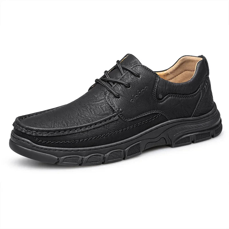 Men's Handmade Thick Rubber Bottom Breathable Casual Leather Shoes Classic Sewn Loafers Comfortable Leisure Footwear