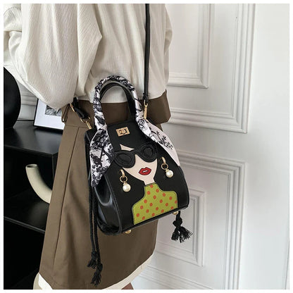 Cartoon Girl Handbag High Quality PU Leather Shoulder Bag for Women Pearl Crossbody Bag Designer Messenger Bag Female Satchel