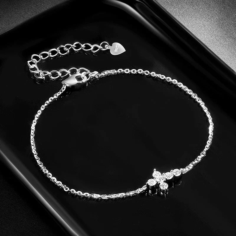 Full 0.06CT 2.5mm D Color Moissanite Jesus Cross Link Bracelet for Women S925 Silver Pass Diamond Test 0.36cttw Bracelets