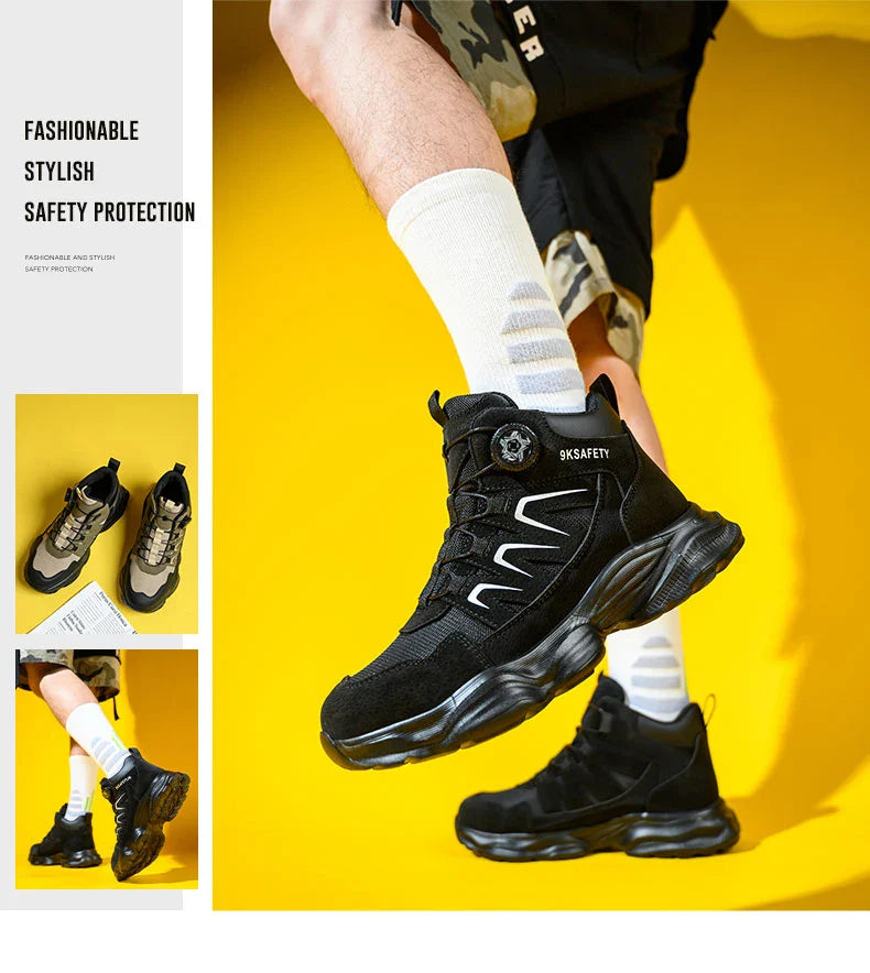 Rotating Button Fashion Sneaker Safety Shoes For Men Anti-Puncture Men's Work Shoes NO Slip Construction Working Boots Steel Toe