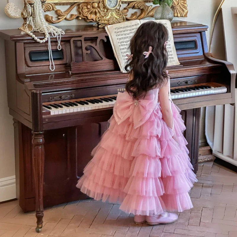 Girls' Summer Sleeveless Fluffy Dress Kid's Sweet Tulle Long Skirt Beautiful Princess Outfit for Birthday Party & Halloween
