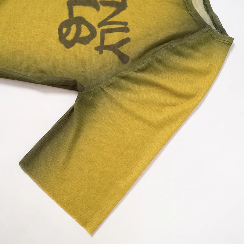 Y2K Letter Print Top See Through Graphic T Shirts For Women Clothing Short Sleeve Aesthetic Ropa De Mujer Skinny Sexy Streetwear