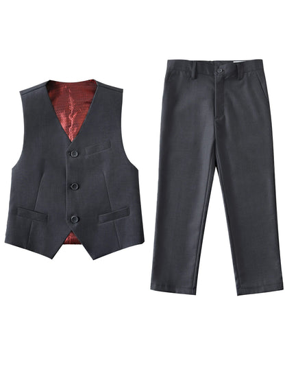 4pcs/set Boys' Suit Set With Pants, Vest, Shirt And Tie School Uniforms