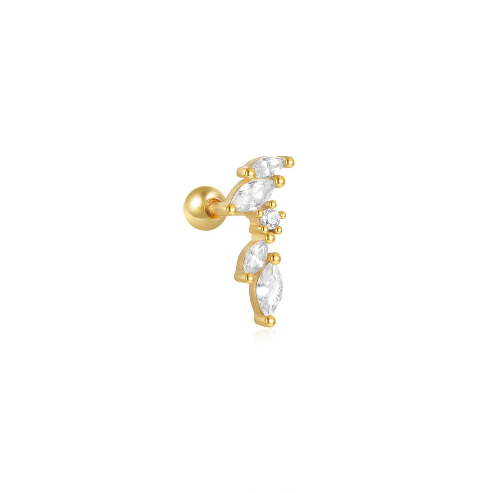1PC 925 Sterling Silver Crown Horse Eye Zircon Heart Flat Head Cartilage Piercing Stud Earring For Women Claasic Earring