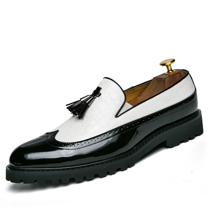2024 new lazy man slip-on bean shoes men's business casual crocodile print 46 large size fringed leather shoes men