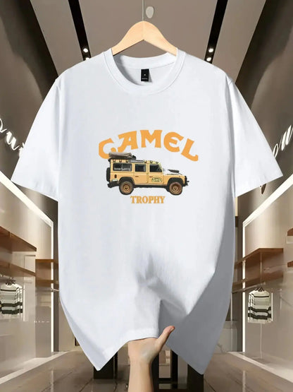 Men's 100% pure cotton fashionable casual loose retro pattern printed round neck short sleeved T-shirt top