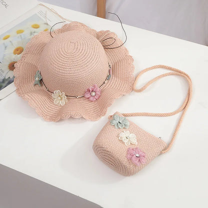 little girls summer straw sun hats and straw shoulder bags