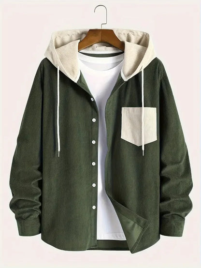 The 2025 new fashion trend spring and autumn corduroy hooded jacket is comfortable and casual for daily commuting for men