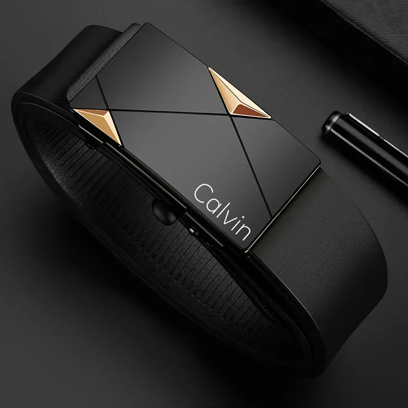 New Men's Automatic Buckle PU Belt Fashion Matching Men's Business Casual Belt Trendy Waist Accessories Wholesale