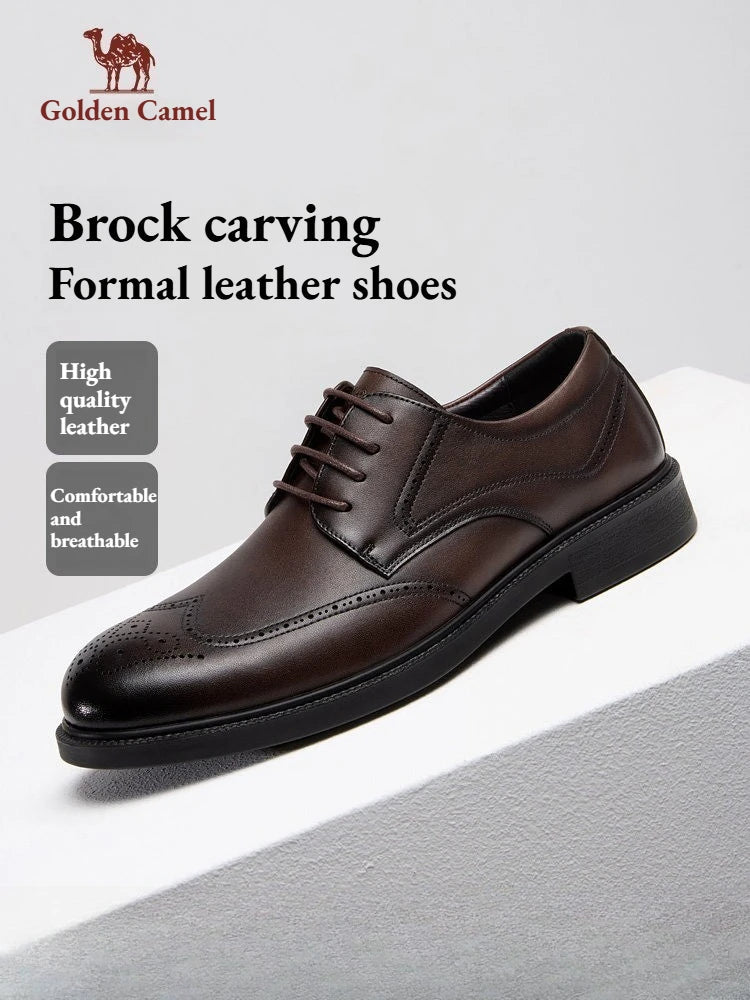 Golden Camel Men's Derby Shoes 2026 Business Casual Soft Sole Leather Shoes Brand Design Soft Soles Non-slip Velvet Warm Loafers