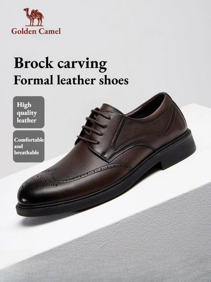 Golden Camel Men's Derby Shoes 2026 Business Casual Soft Sole Leather Shoes Brand Design Soft Soles Non-slip Velvet Warm Loafers