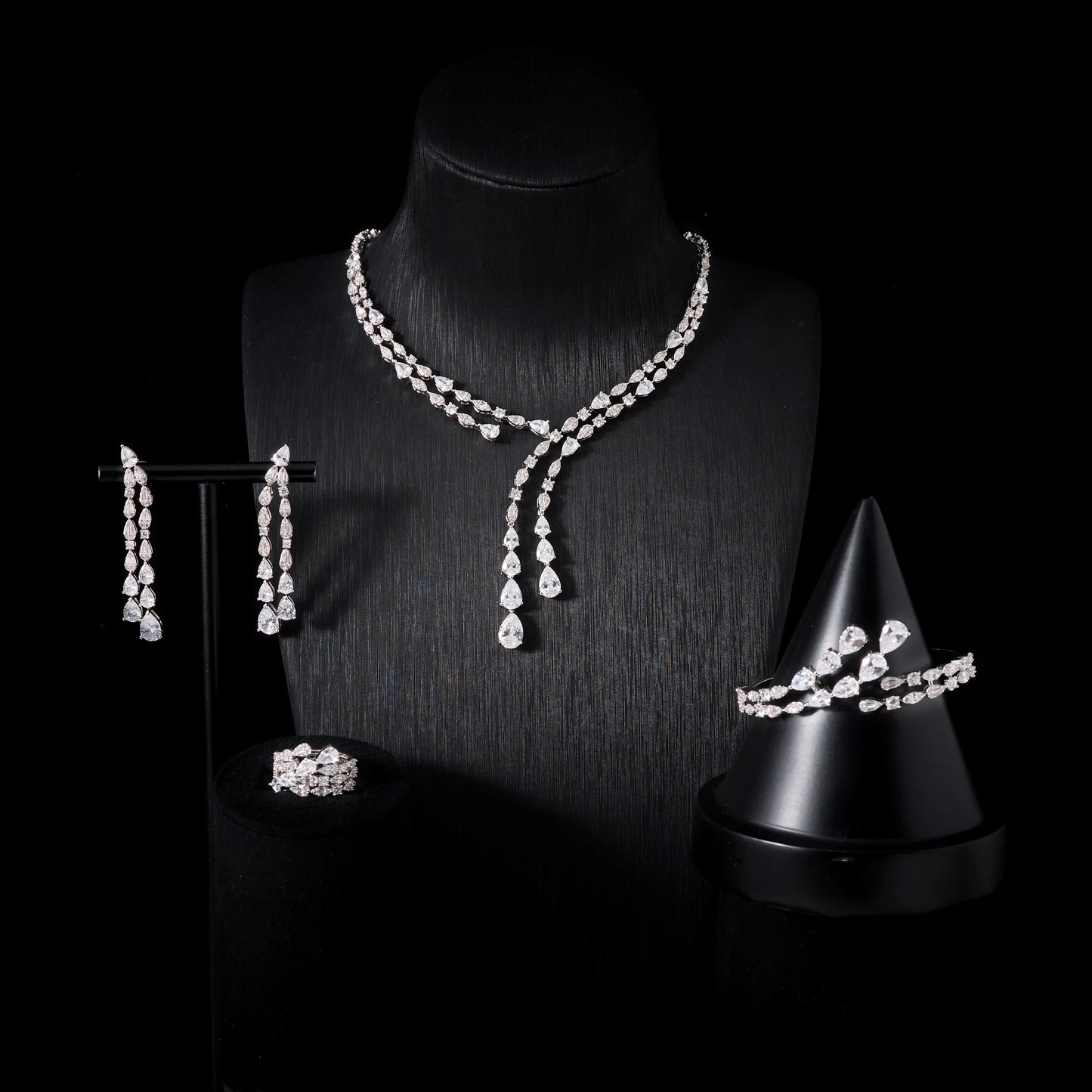 Women's Cubic Zircon Necklace Set Elegant Bridal Wedding Jewelry Accessory 00121