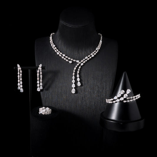 Women's Cubic Zircon Necklace Set Elegant Bridal Wedding Jewelry Accessory 00121