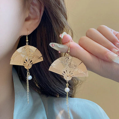 chinese Style Bamboo Joint Flower Earrings Imitation Pearl Fringe Earring New National Tide Personality  Earrings for Women