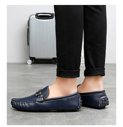 2025 New Handmade Soft Soled Beanie Shoes Men's Korean Style Casual Leather Shoes Social Spirit Boy Brand Lazy Shoes Loafers