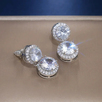 5cttw Moissanite Drop EarringsCertified Certificates 925 Sterling Silver Double Round Cut Halo Diamond Stud Earring for Women