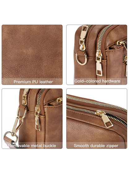 Ladies' Small Square Bag Two-tone Leather Crossbody Bag Large-capacity PU Crossbody Wallet Multi-functional Small Square Bag
