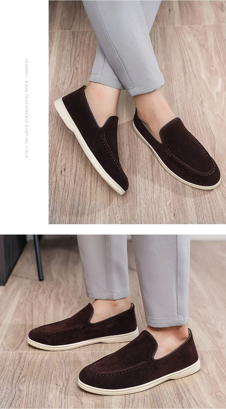 Men's Suede Leather Comfort Loafers, Flat Casual Slip-on Shoes, Fashion Suede Flats, Classic Round Toe Soft Leather Loafers 2026
