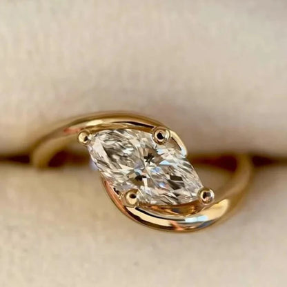 1/2CT Marquise Cut Moissanite Engagement Ring with Certicate 925 Sterling Silver Bypass Solitaire Diamond Wedding Ring for Women