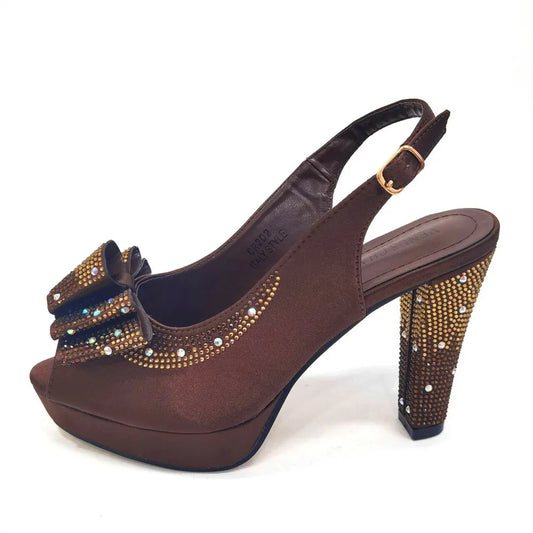 Newst Hot Selling Pointed Toe Slingback Sandals with Bag Set in Coffee Color For Women Wedding Party