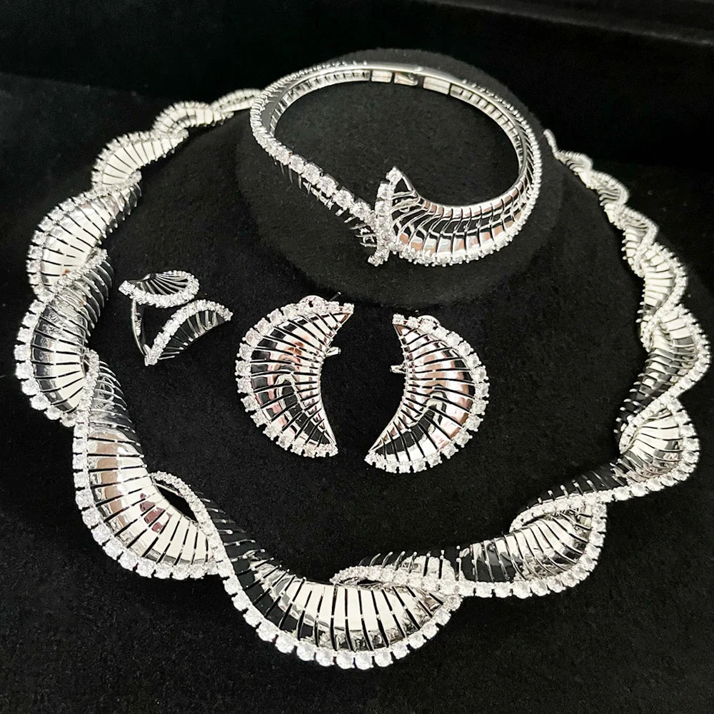 Famous Brand 4PCS Green CZ Luxury African Jewelry Set For Women Wedding Party Zircon Crystal Dubai Bridal Jewelry Set Gift