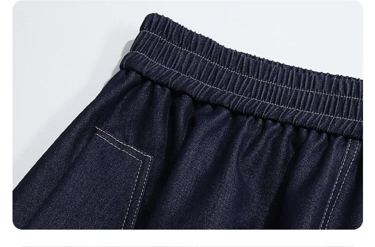 Dark Blue Denim Midi Skirt for Women 2026 Spring Elastic Waist Skirts Casual A-Line Skirt with Pockets 2261026207